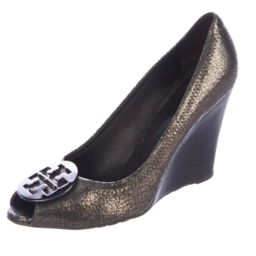 Tory Burch Silver Logo Wedges w/Box